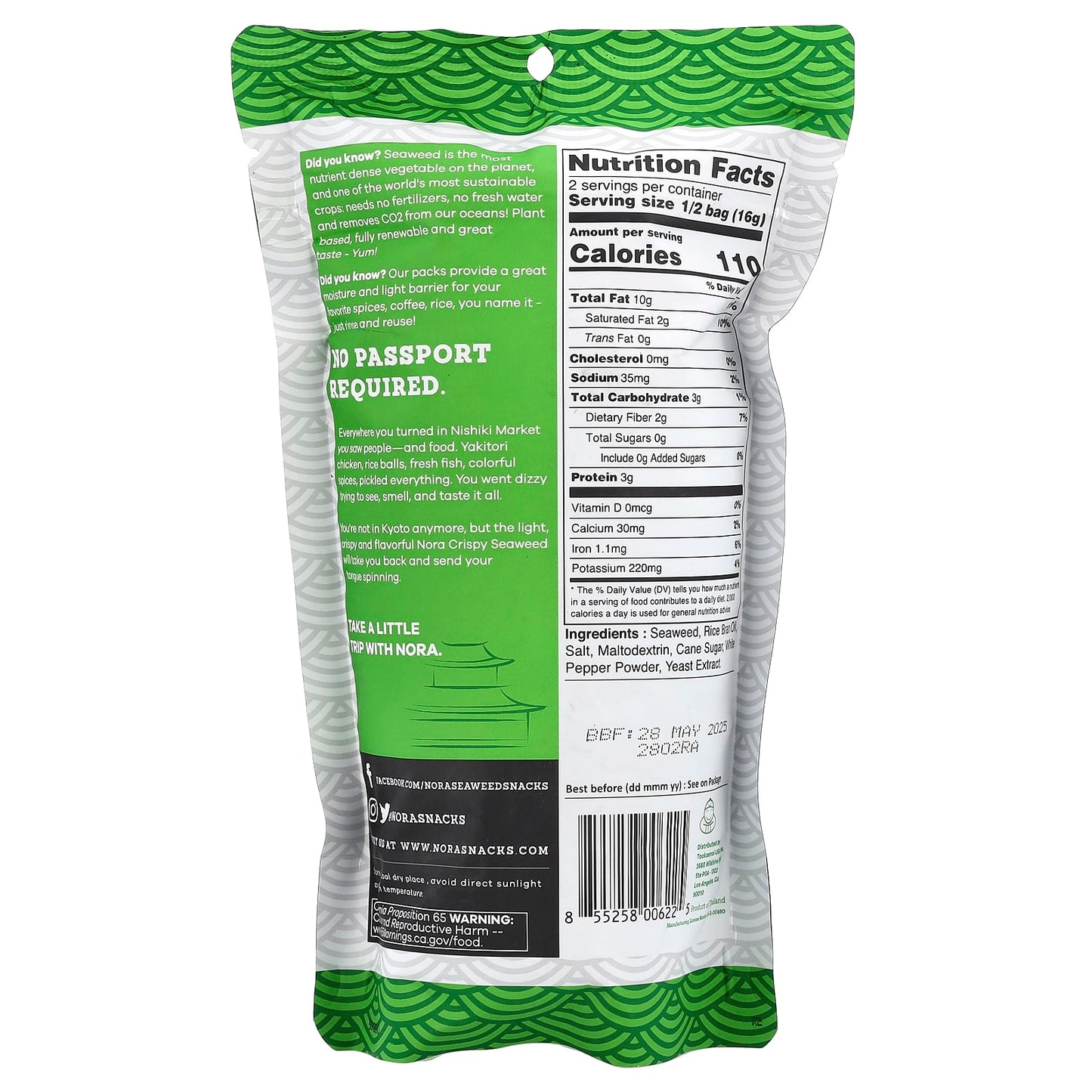 Nora Snacks, Seaweed Snacks, Crispy Original, 1.13 oz (32 g) - Image 2