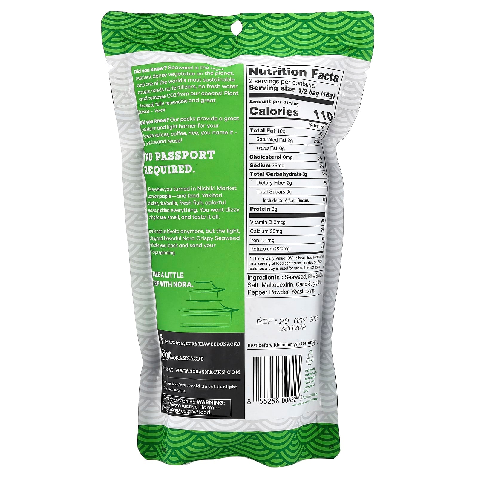 Nora Snacks, Seaweed Snacks, Crispy Original, 1.13 oz (32 g) - Image 2