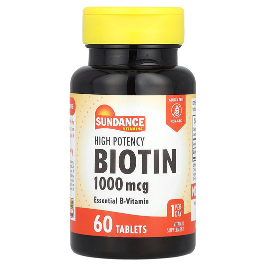 Sundance Vitamins, High Potency Biotin, 1,000 mcg, 60 Tablets - Image 1