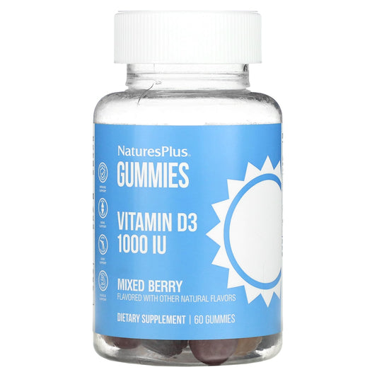 NaturesPlus, Vitamin D3 Gummies, Mixed Berry, 1,000 IU, 60 Gummies - Image 1