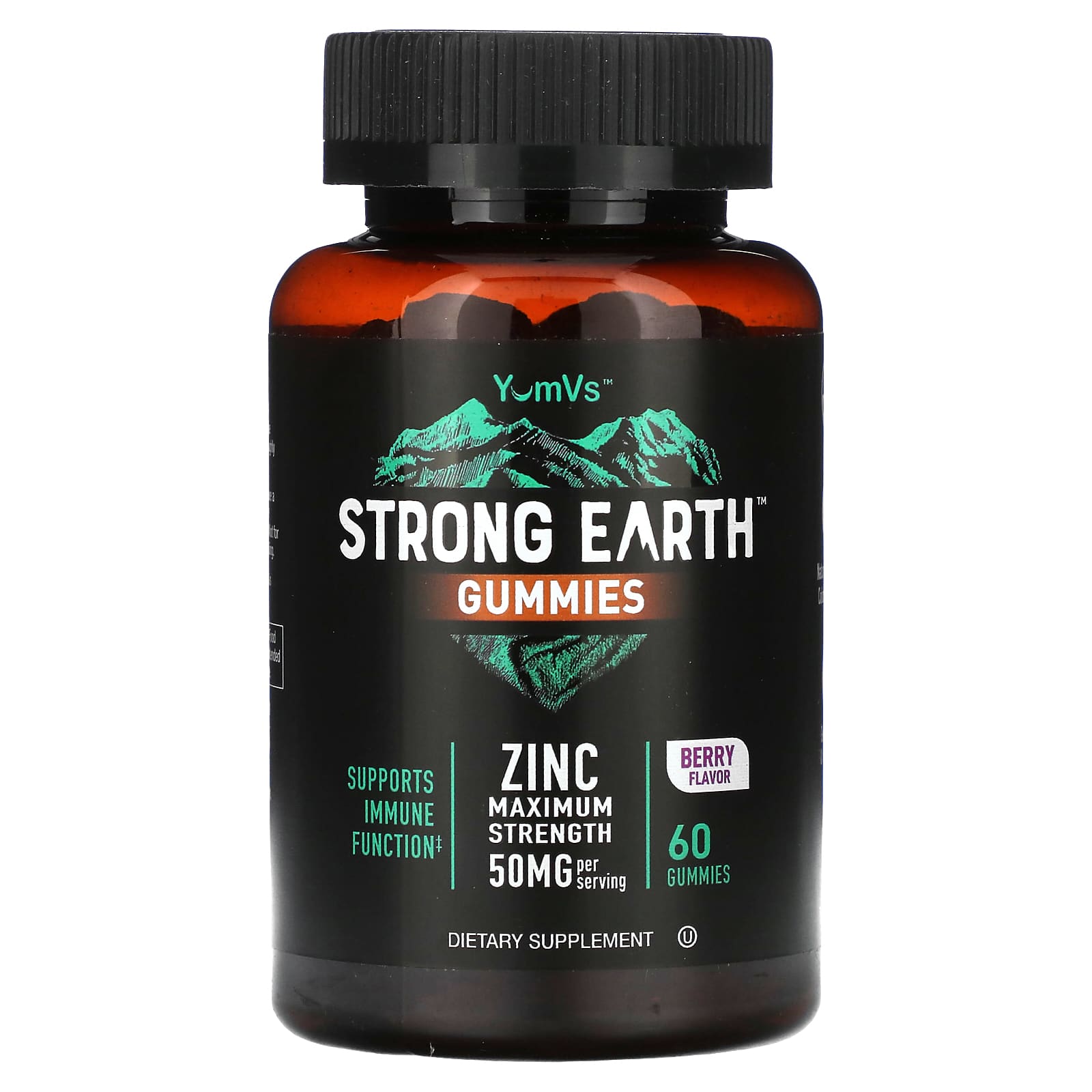 YumVs, Strong Earth Gummies, Zinc, Maximum Strength, Berry, 60 Gummies (25 mg per Gummy) - Image 1