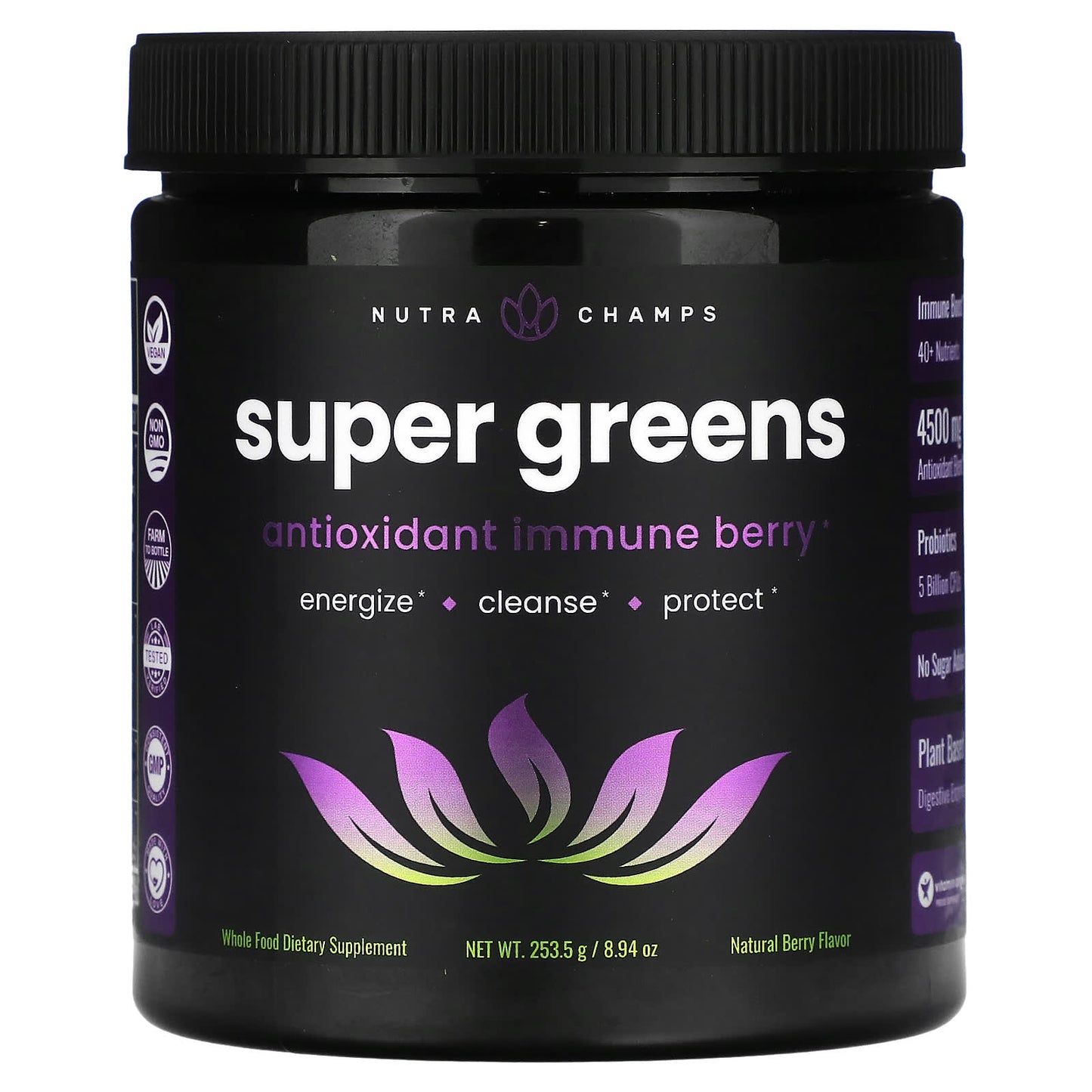 NutraChamps, Super Greens, Antioxidant Immune Berry, Natural Berry, 8.94 oz (253.5 g) - Image 1