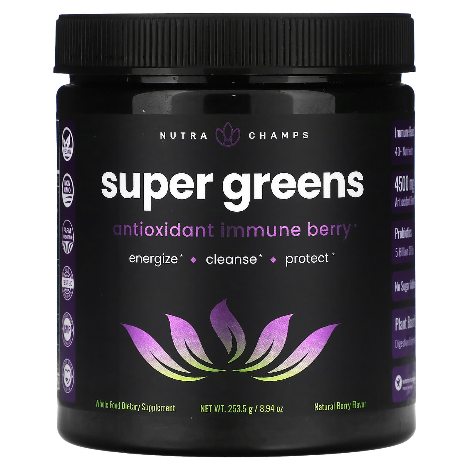 NutraChamps, Super Greens, Antioxidant Immune Berry, Natural Berry, 8.94 oz (253.5 g) - Image 1