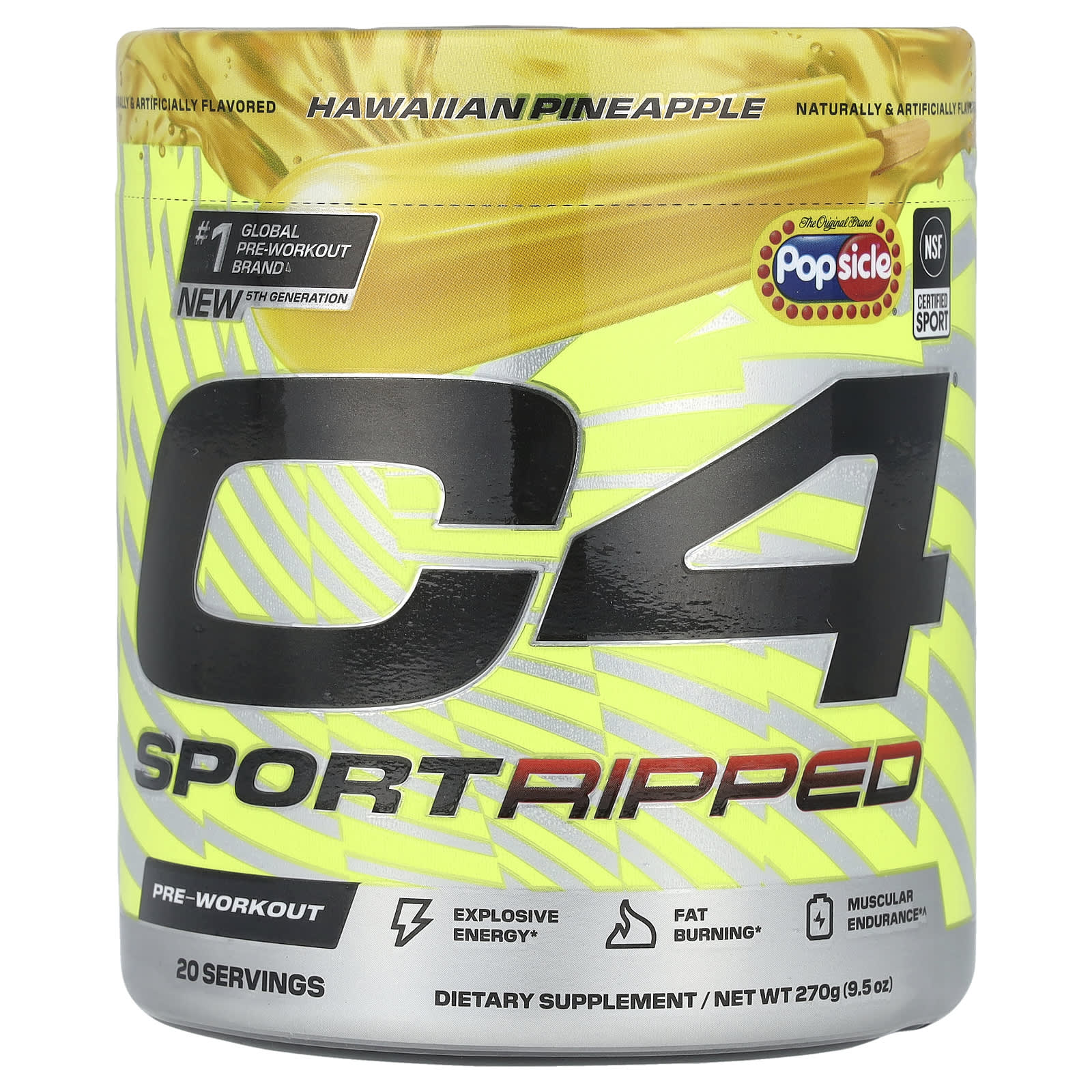 C4 / Cellucor, C4 Sport Ripped, Pre-Workout, Popsicle®, Hawaiian Pineapple, 9.5 oz (270 g)