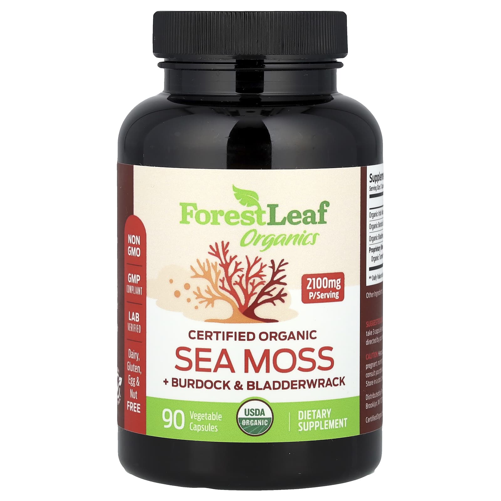 Certified Organic Sea Moss & Burdock + Bladderwrack, 90 Veg Capsules - Forest Leaf - Image 1