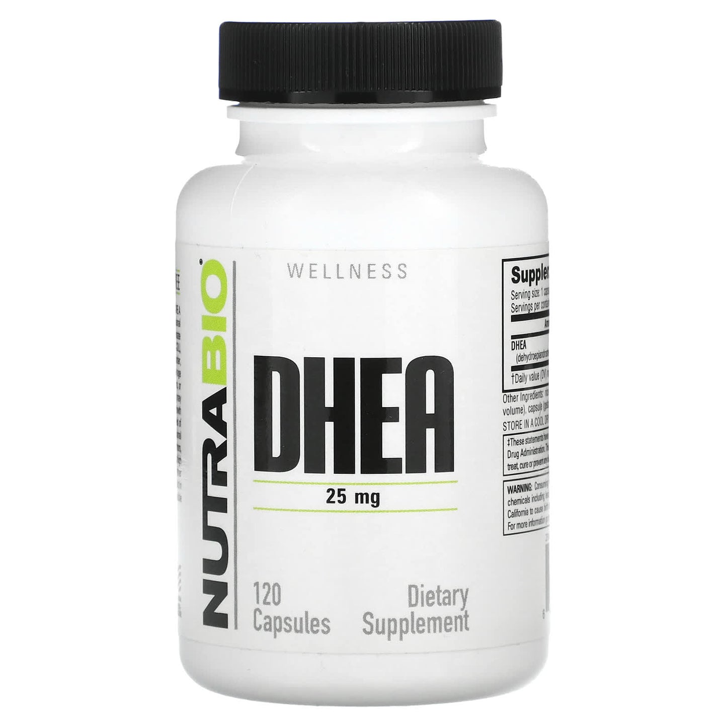 NutraBio, DHEA, 25 mg, 120 Capsules - Image 1