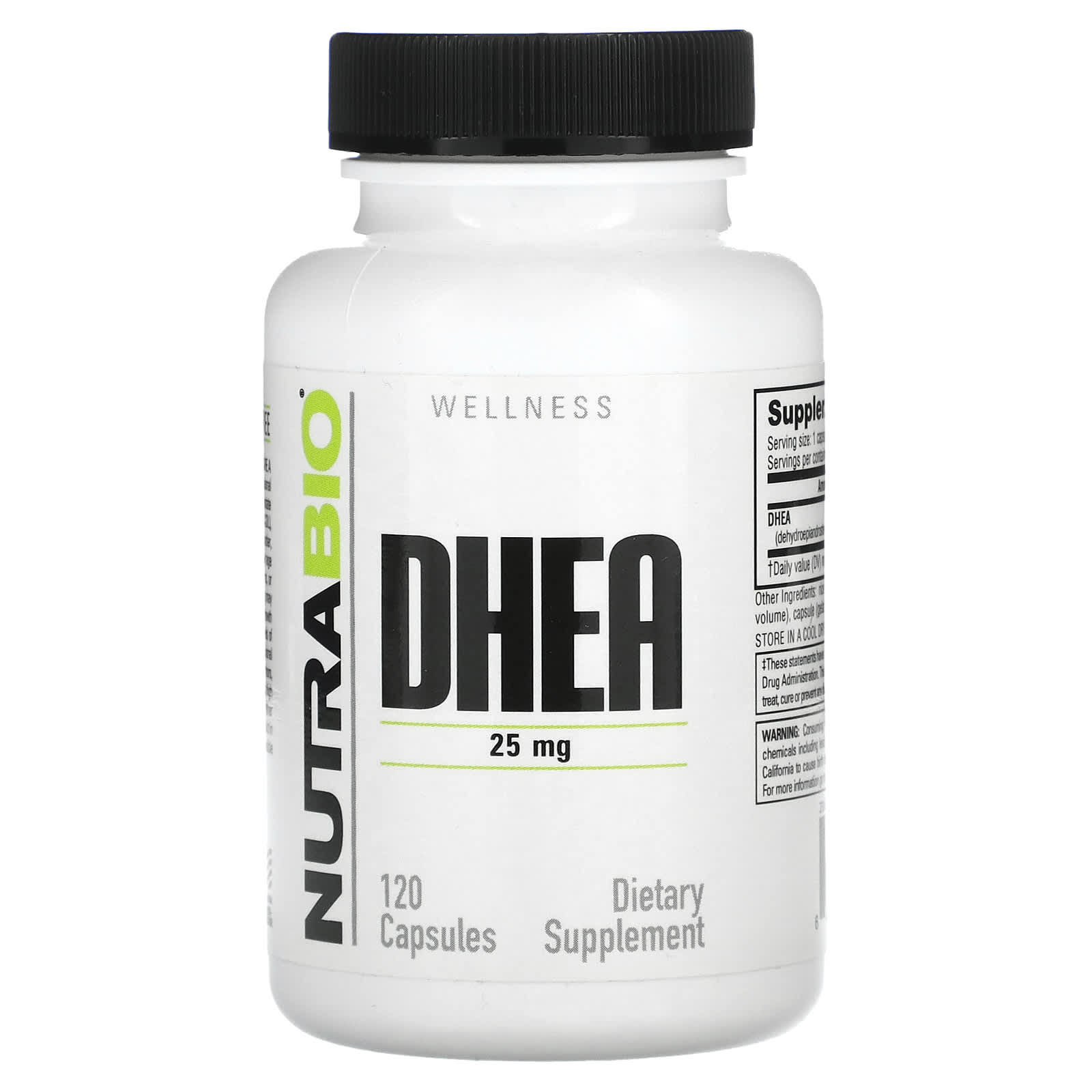 NutraBio, DHEA, 25 mg, 120 Capsules - Image 1