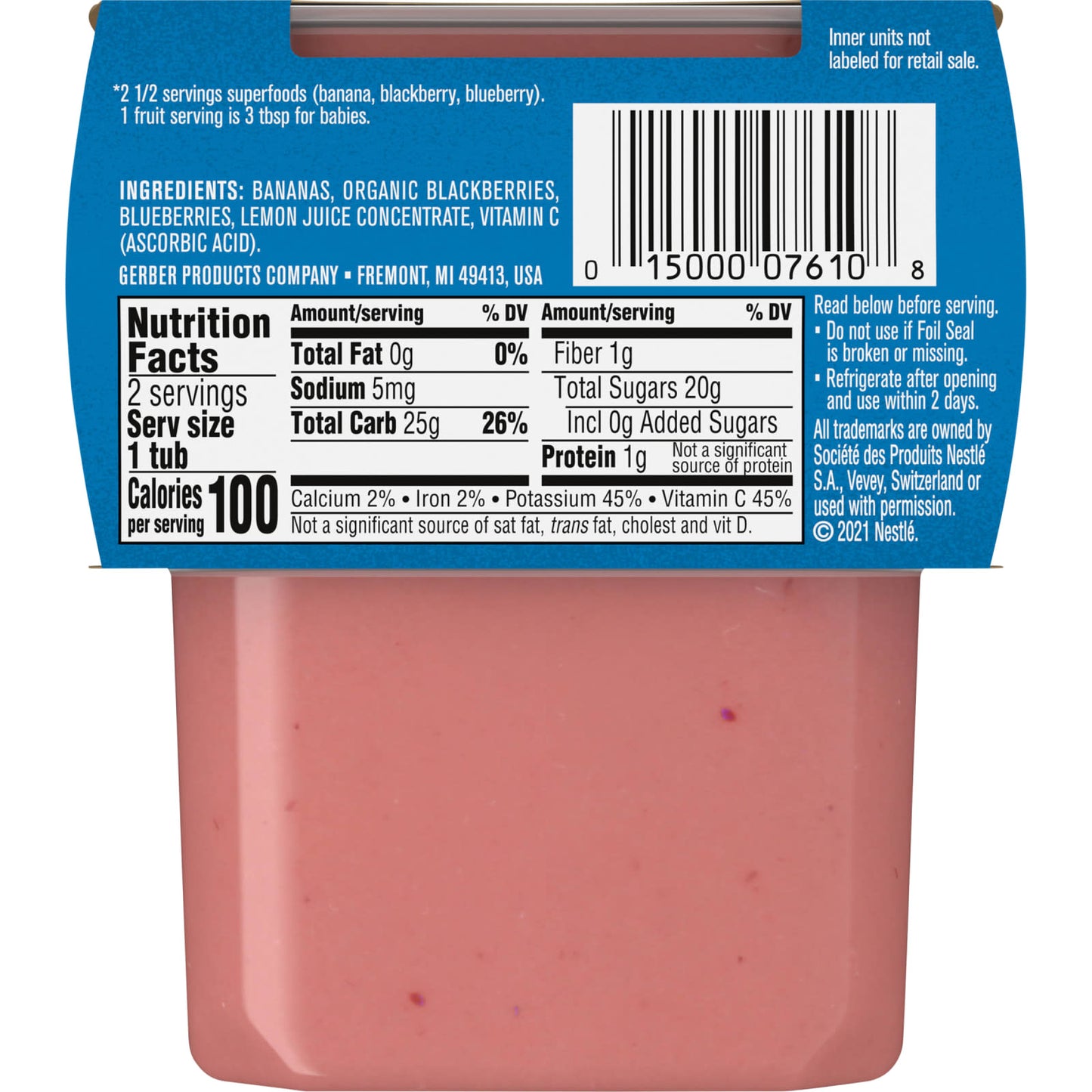 Gerber 2nd Foods Banana Blackberry Blueberry Pureed Fruit for Babies, 2 Pack - Image 2