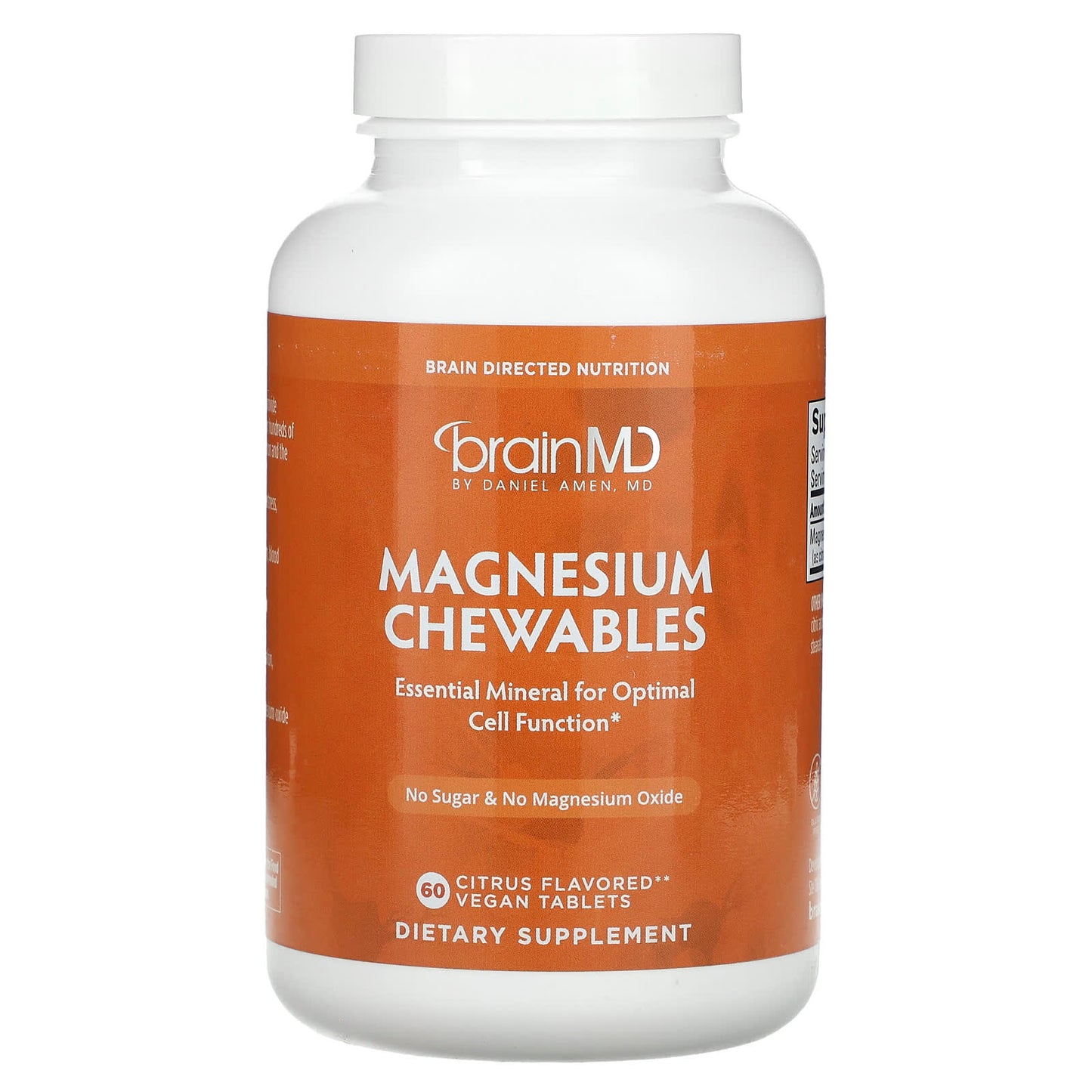 BrainMD Magnesium Chewables 150mg, Citrus Flavor, Vegan, 60 Tablets - Image 1
