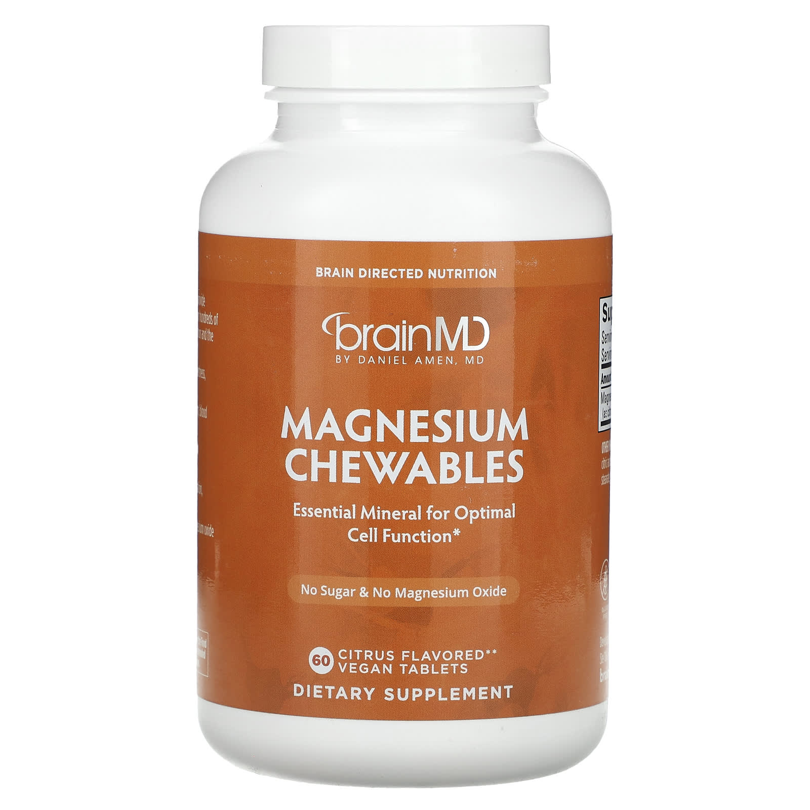 BrainMD Magnesium Chewables 150mg, Citrus Flavor, Vegan, 60 Tablets - Image 1