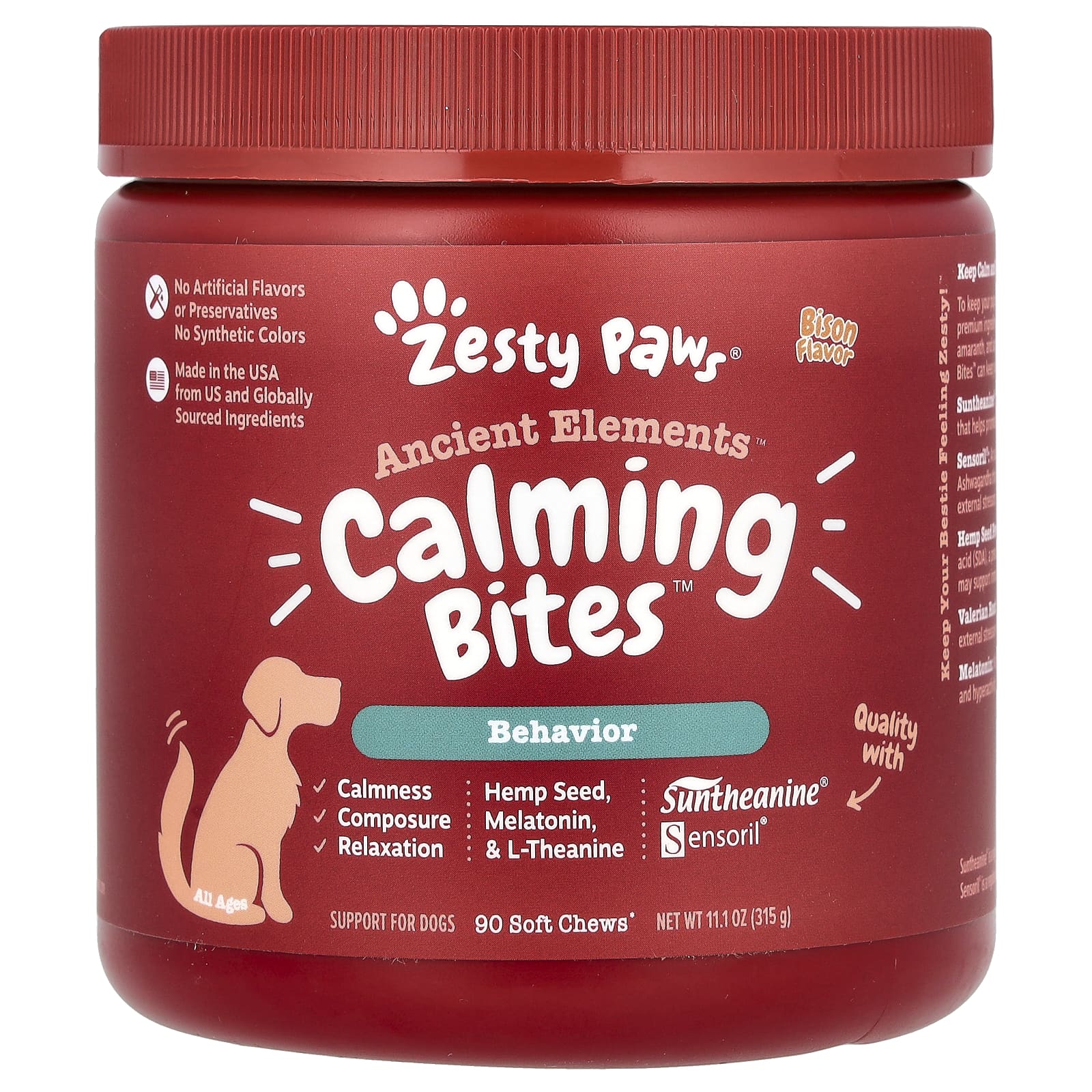 Zesty Paws, Ancient Elements, Calming Bites, For Dogs, All Ages, Bison, 90 Soft Chews, 11.1 oz (315 g) - Image 1