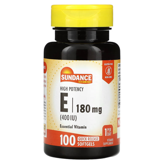Sundance Vitamins, High Potency E, 180 mg (400 IU), 100 Quick Release Softgels - Image 1