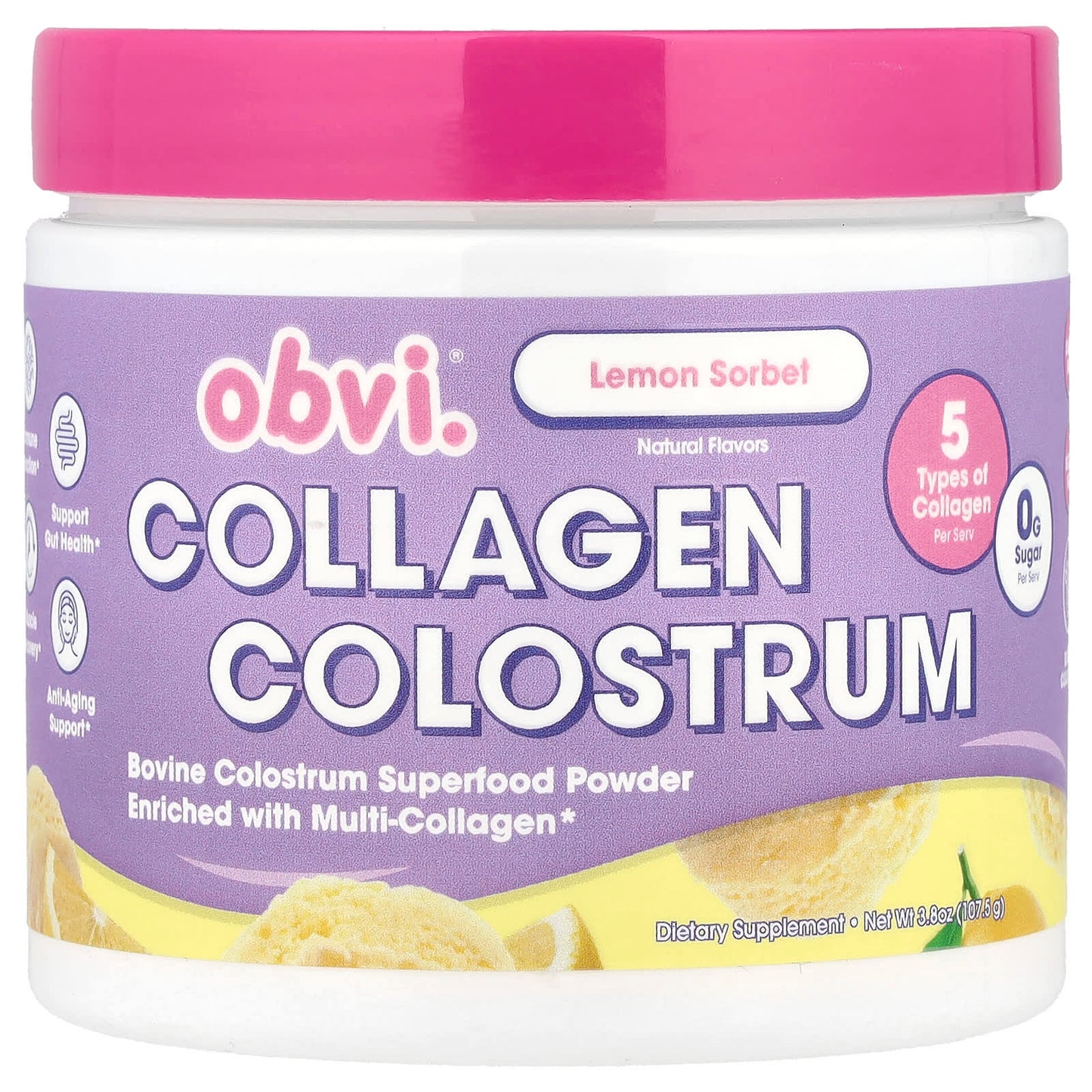 Obvi, Collagen Colostrum, Lemon Sorbet , 3.8 oz (107.5 g) - Image 1