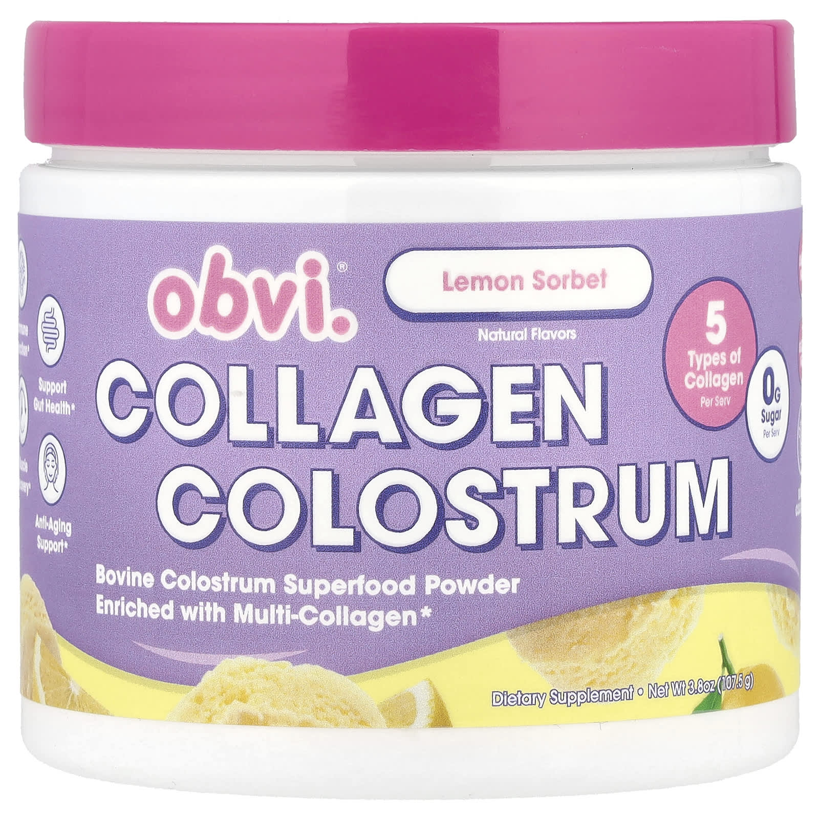Obvi, Collagen Colostrum, Lemon Sorbet , 3.8 oz (107.5 g) - Image 1