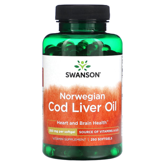 Swanson, Norwegian Cod Liver Oil, 250 Softgels - Image 1