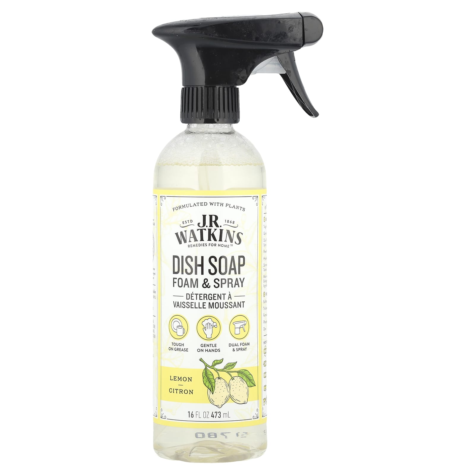 Lemon Dish Soap Foam & Spray by J R Watkins, 16 fl oz - Image 1