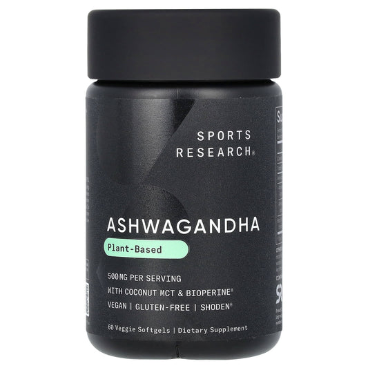 Sports Research, Ashwagandha, 500 mg, 60 Veggie Softgels (250 mg per Softgel) - Image 1
