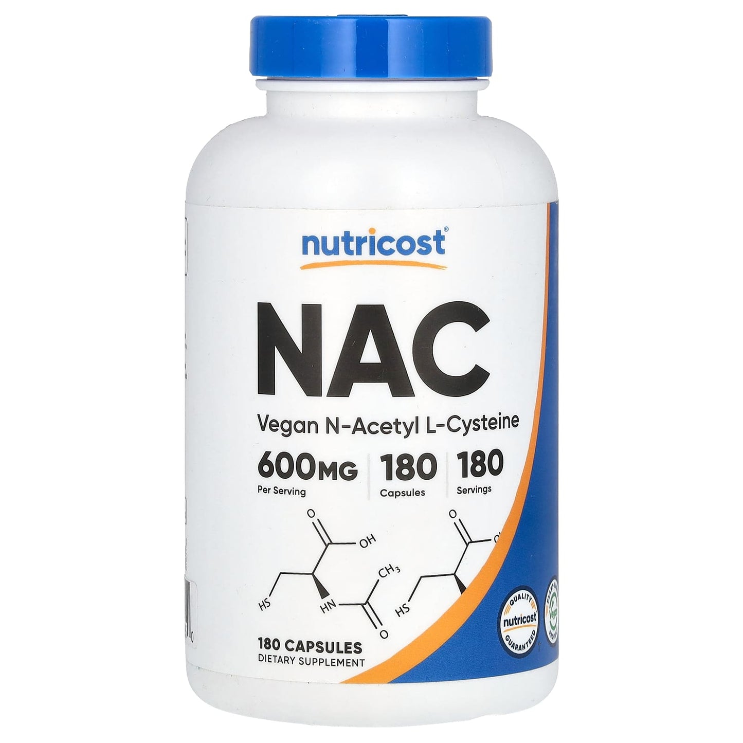 Nutricost, NAC, Vegan N-Acetyl L-Cysteine, 600 mg, 180 Capsules - Image 1