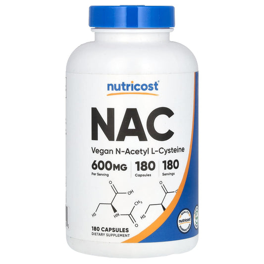 Nutricost, NAC, Vegan N-Acetyl L-Cysteine, 600 mg, 180 Capsules - Image 1