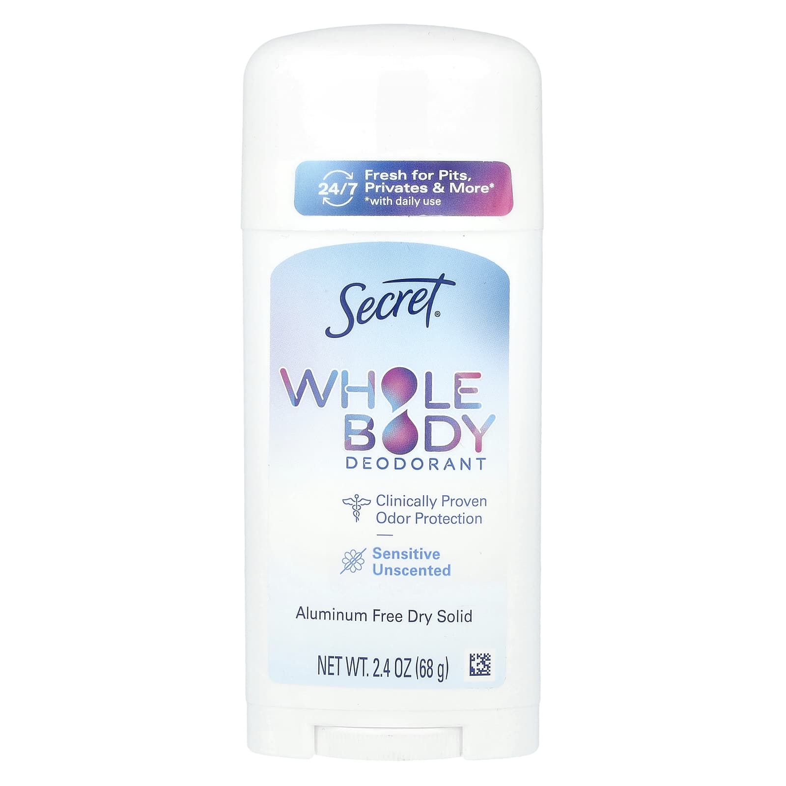 Secret, Whole Body Deodorant, Aluminum Free Dry Solid, Unscented , 2.4 oz (68 g) - Image 1