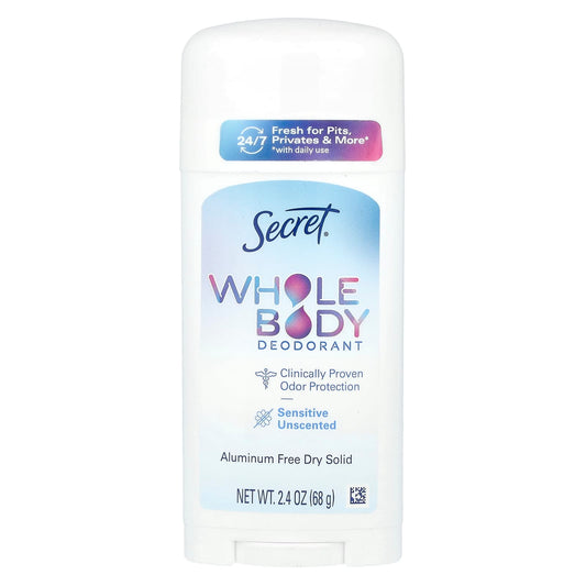 Secret, Whole Body Deodorant, Aluminum Free Dry Solid, Unscented , 2.4 oz (68 g) - Image 1