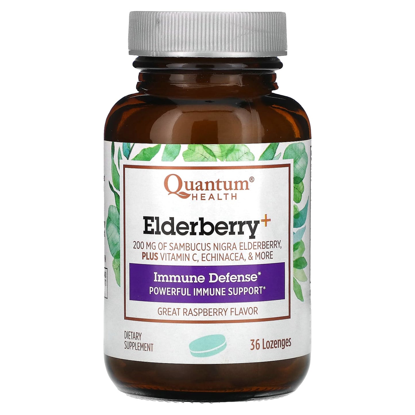 Quantum Health, Elderberry+ Immune Defense, Raspberry, 36 Lozenges - Image 1