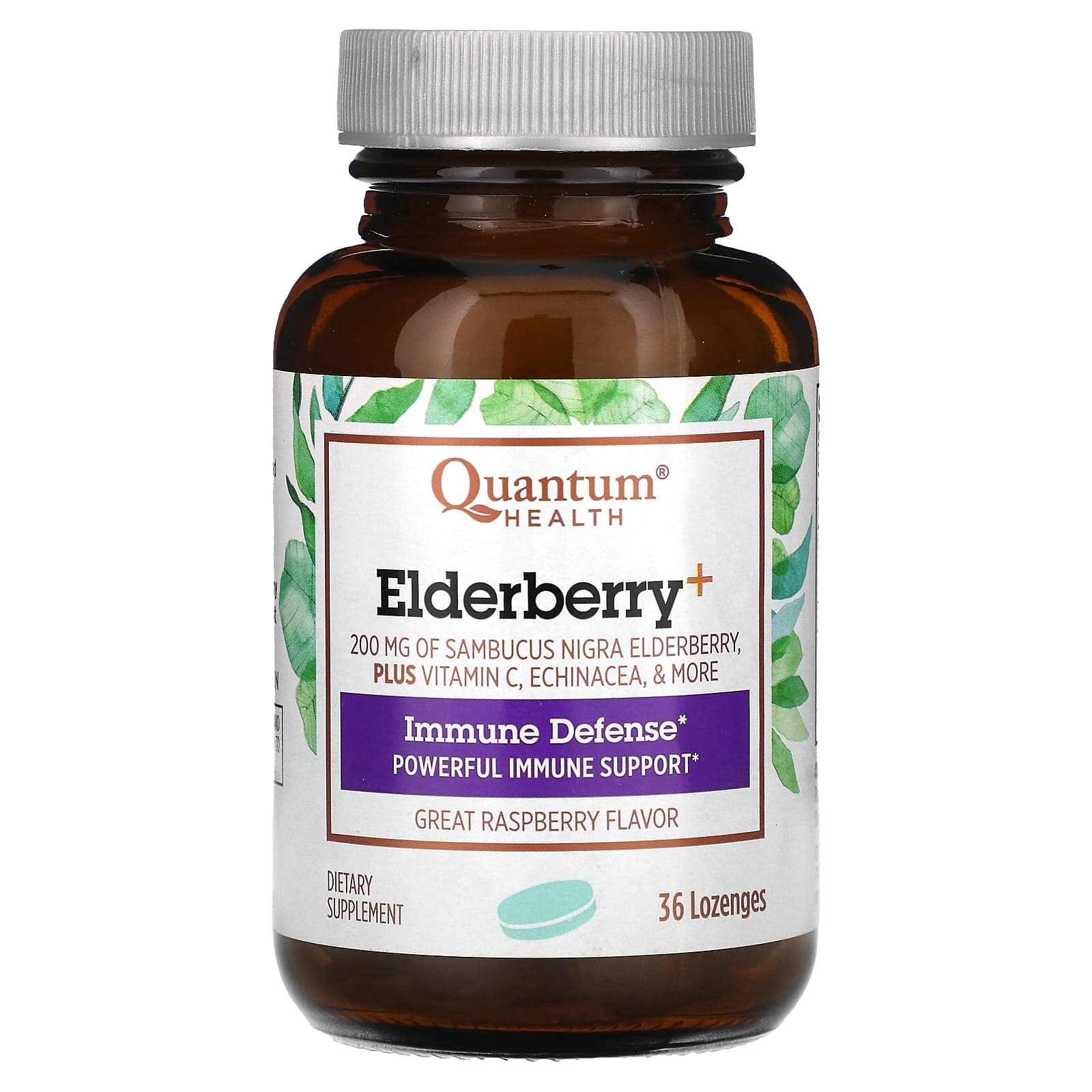 Quantum Health, Elderberry+ Immune Defense, Raspberry, 36 Lozenges - Image 1