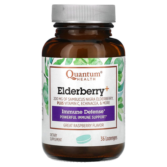 Quantum Health, Elderberry+ Immune Defense, Raspberry, 36 Lozenges - Image 1