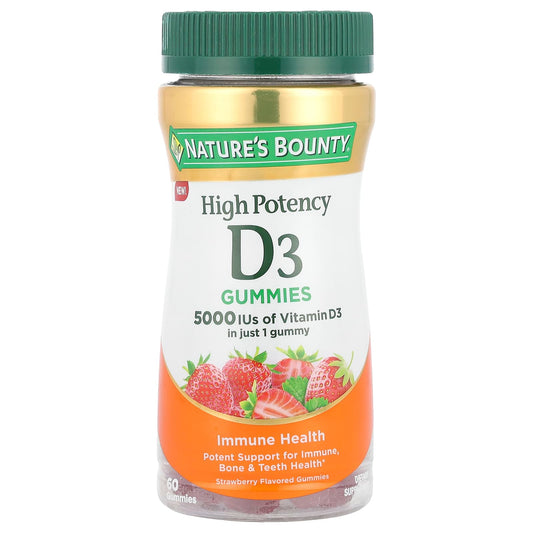 Nature's Bounty, Vitamin D3 Gummies, High Potency, Strawberry, 5,000 IU, 60 Gummies - Image 1