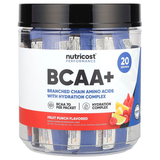 Nutricost, Performance, BCAA+, Fruit Punch, 20 Packets, 0.5 oz (13 g) Each - Image 1