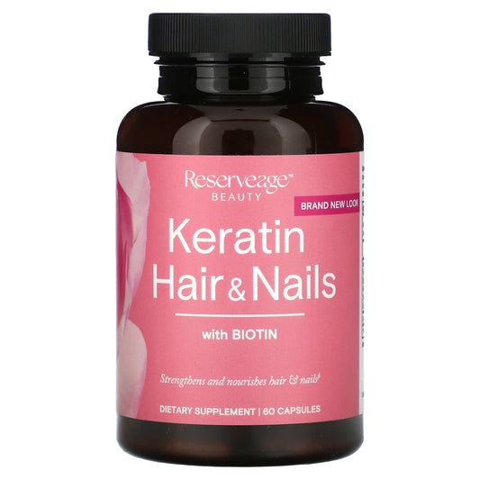 Reserveage Beauty, Keratin Hair & Nails With Biotin, 60 Capsules - Image 1