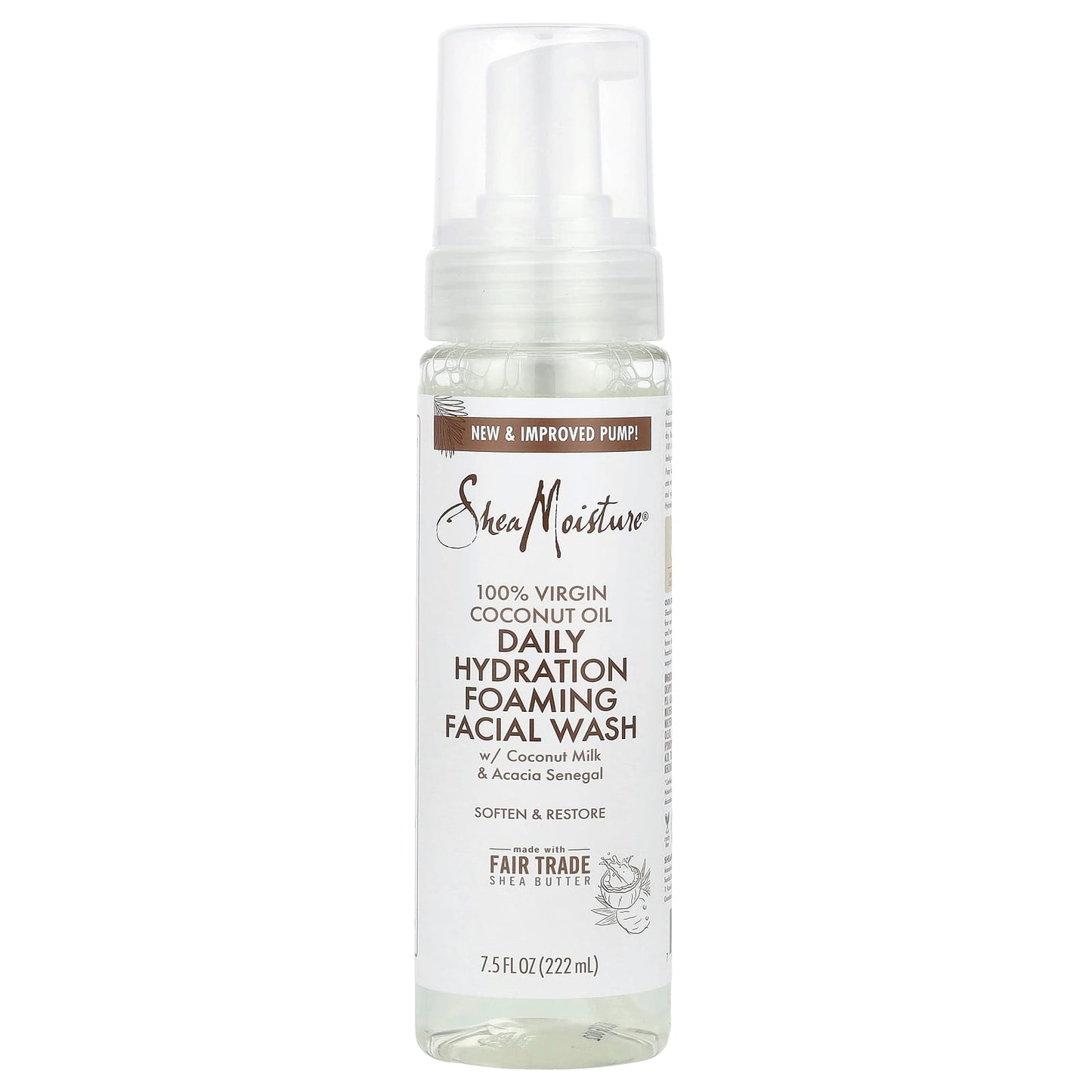 SheaMoisture, Daily Hydration Foaming Facial Wash, 100% Virgin Coconut Oil, 7.5 fl oz (222 ml) - Image 1