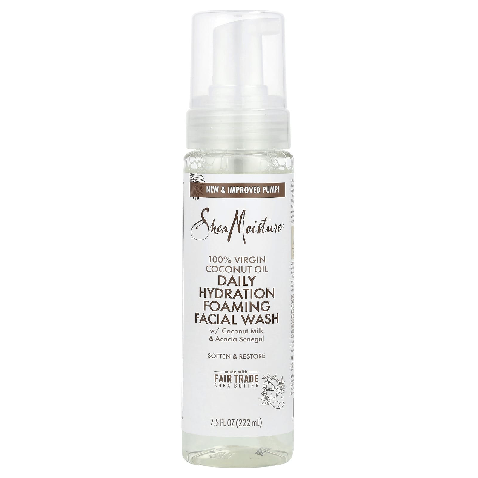 SheaMoisture, Daily Hydration Foaming Facial Wash, 100% Virgin Coconut Oil, 7.5 fl oz (222 ml) - Image 1