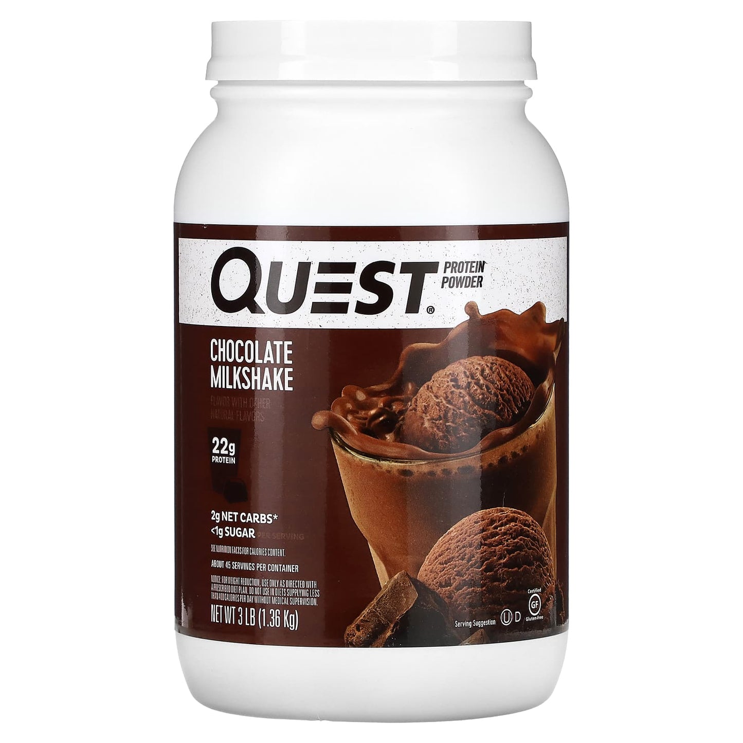 Quest Nutrition, Protein Powder, Chocolate Milkshake, 3 lb (1.36 kg) - Image 1