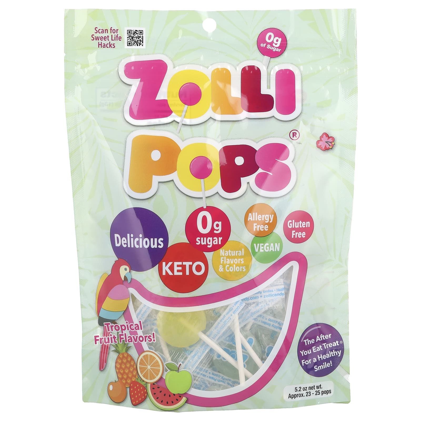 Zollipops, The Clean Teeth Pops, Tropical Fruit, Approx. 23-25 Pops, 5.2 oz - Image 1