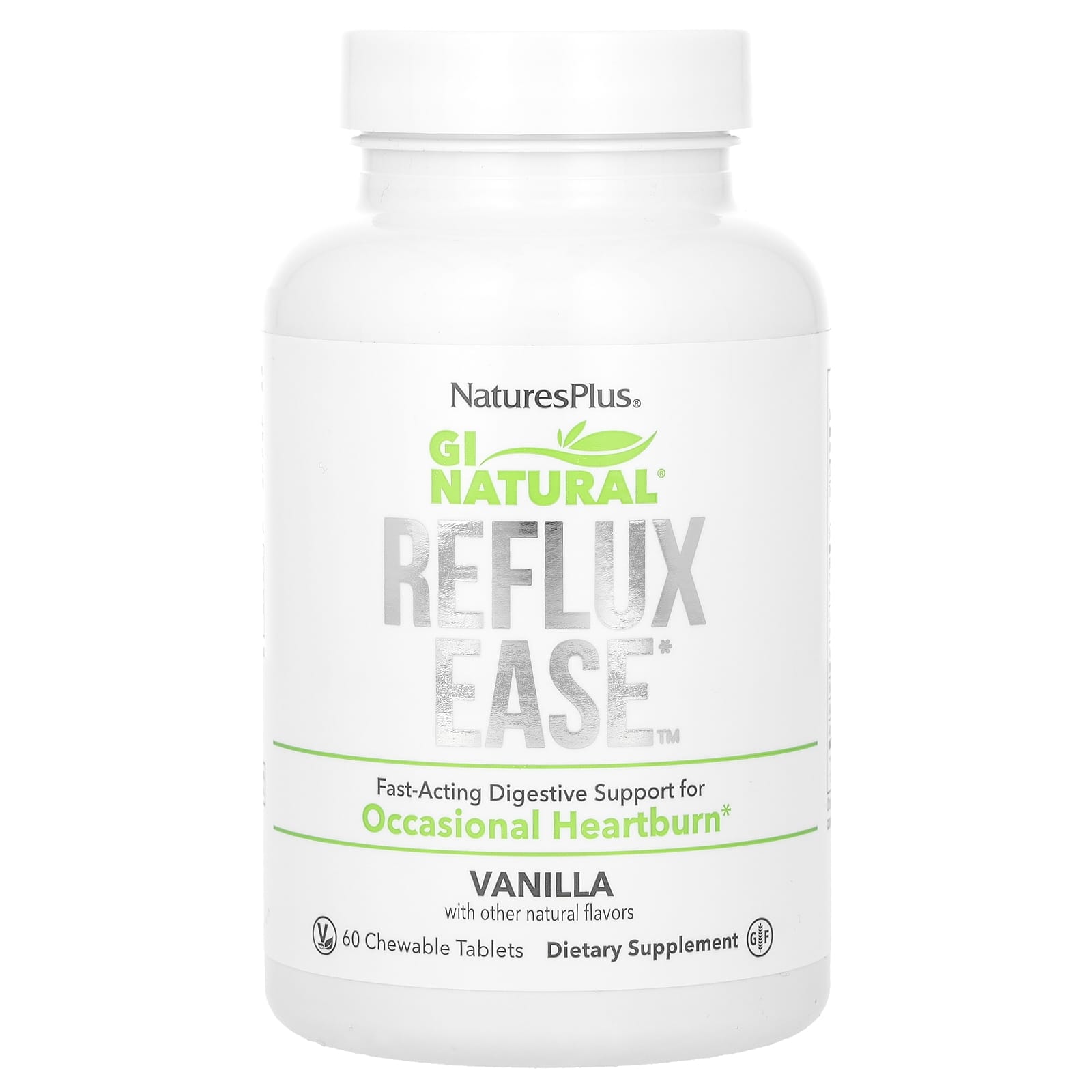 NaturesPlus, Gi Natural, Reflux Ease, Vanila, 60 Chewable Tablets - Image 1