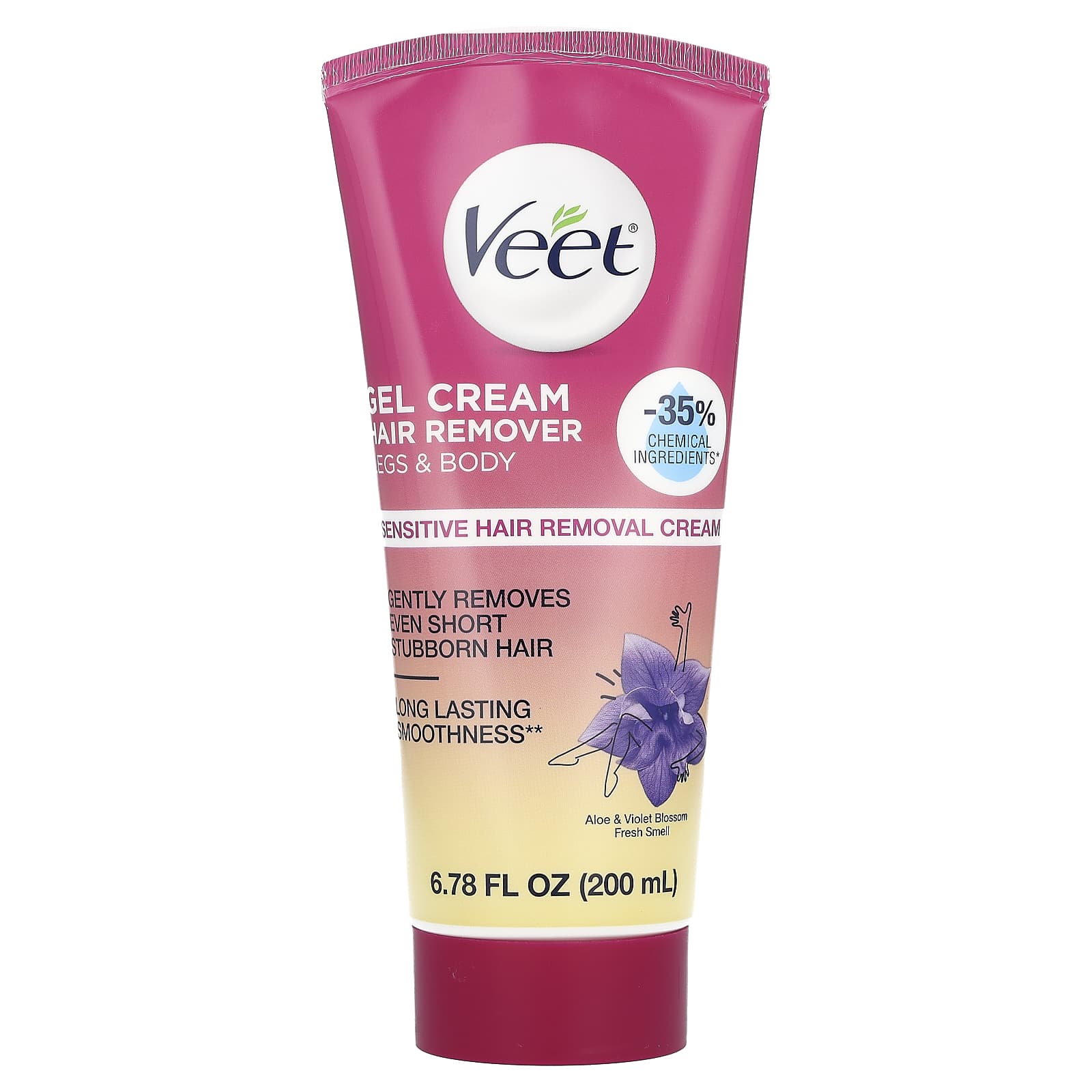 Veet, Sensitive Gel Cream Hair Remover, Aloe & Violet Blossom Fresh, 6.78 fl oz (200 ml) - Image 1