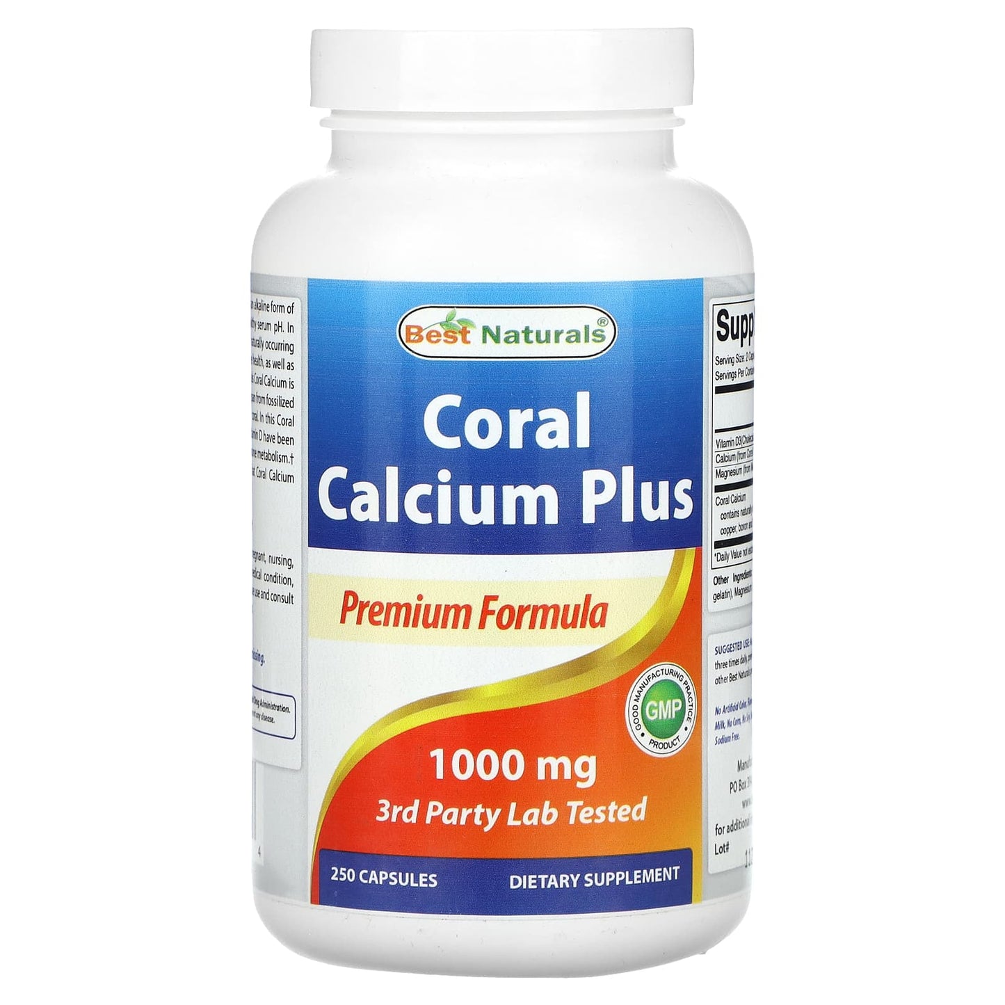 Best Naturals Coral Calcium Plus Supplement, 500mg per Capsule, 250 Count - Image 1