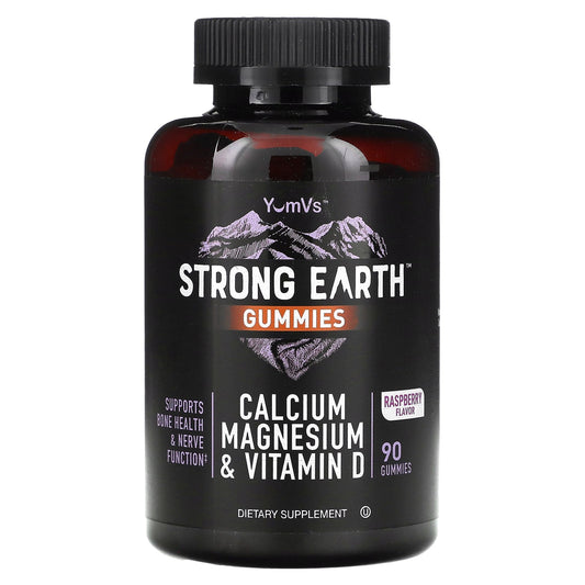 YumVs, Strong Earth Gummies, Calcium Magnesium & Vitamin D, Raspberry, 90 Gummies - Image 1