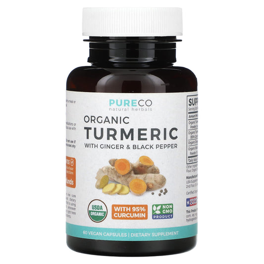 Pure Co., Organic Turmeric With Ginger & Black Pepper, 60 Vegan Capsules - Image 1