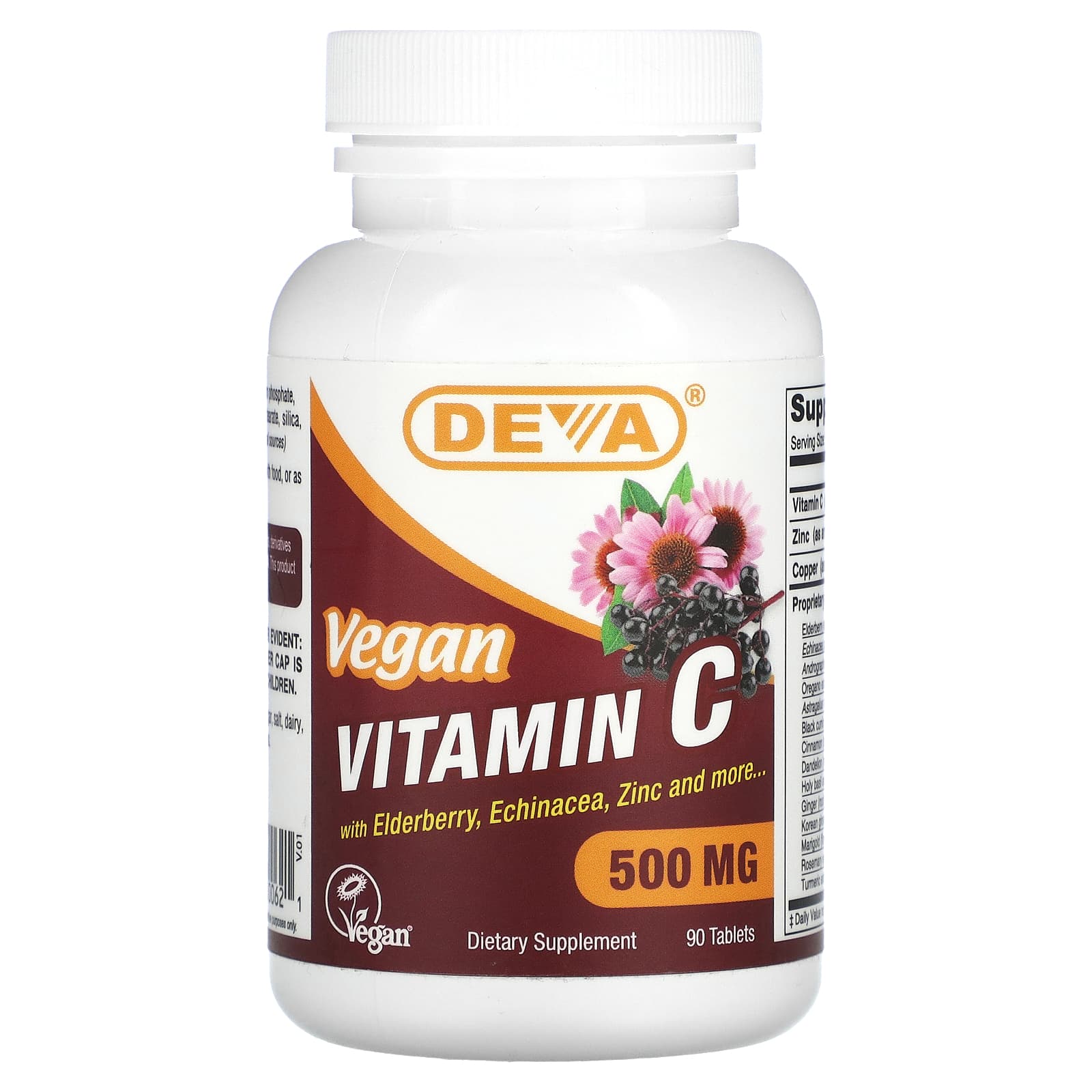 Vegan Vitamin C Supplement with Elderberry & Zinc, 90 Tablets | DEVA - Image 1