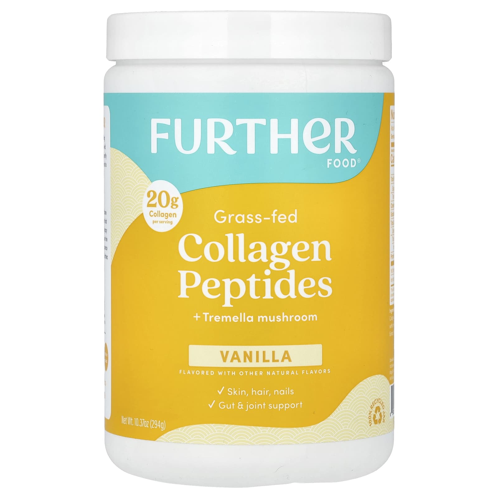 Grass-Fed Collagen Peptides + Tremella Mushroom, Vanilla, 20g Collagen Per Serving - Image 1