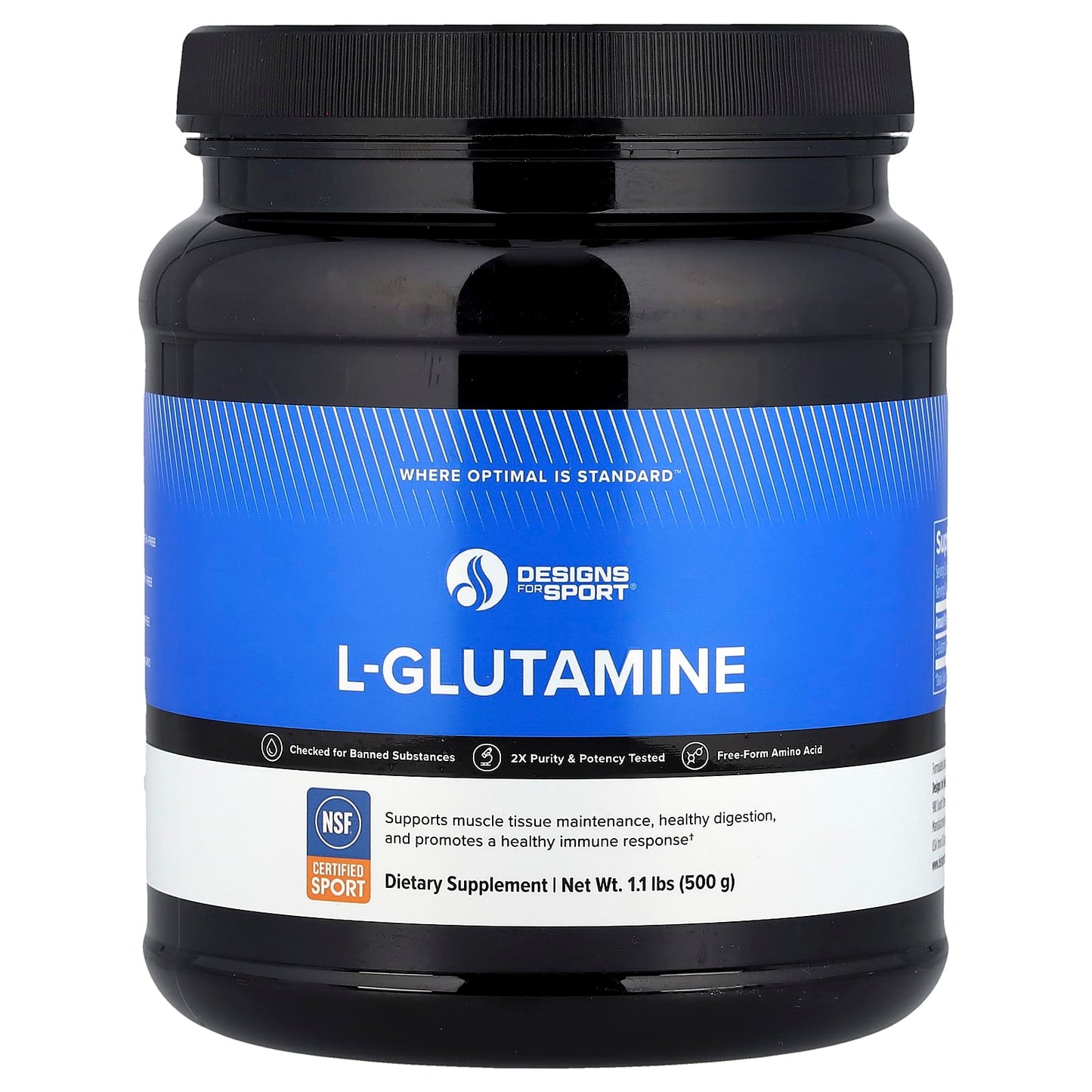 Designs For Health L-Glutamine Powder, 1.1 lbs (500 g) - NSF Certified - Image 1