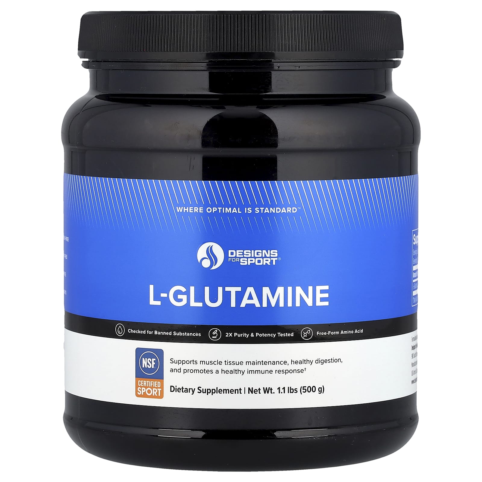 Designs For Health L-Glutamine Powder, 1.1 lbs (500 g) - NSF Certified - Image 1