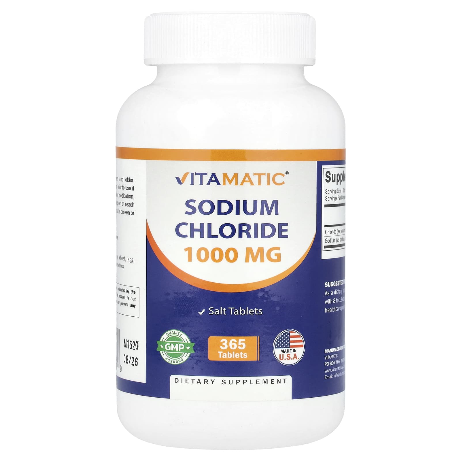 Vitamatic, Sodium Chloride, 1,000 mg, 365 Tablets - Image 1