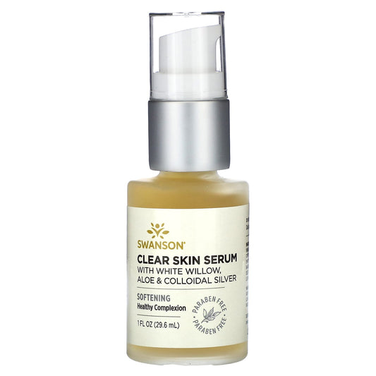 Swanson, Clear Skin Serum With White Willow, Aloe & Colloidal Silver, 1 fl oz (29.6 ml) - Image 1