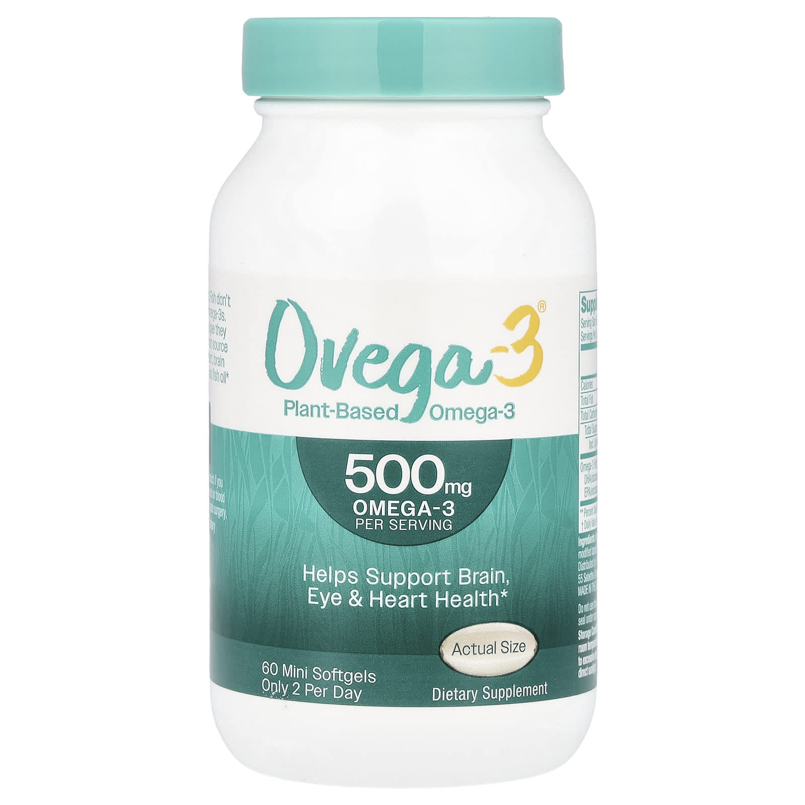 Ovega-3, Plant-Based Omega-3, 500 mg, 60 Mini Softgels (250 mg per Softgel) - Image 1