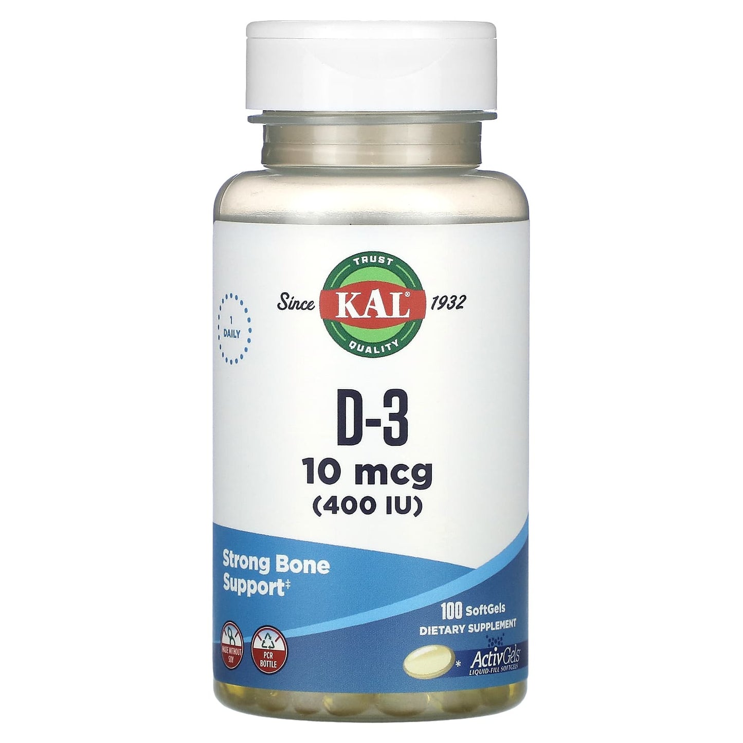 KAL, D-3, 10 mcg (400 IU), 100 Softgels - Image 1