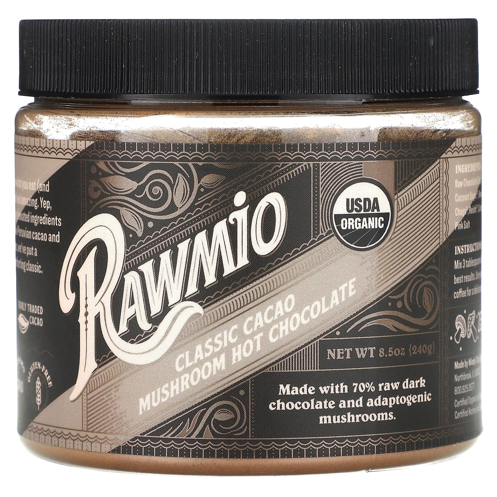 Rawmio, Classic Cacao Mushroom Hot Chocolate, 8.5 oz (240 g) - Image 1