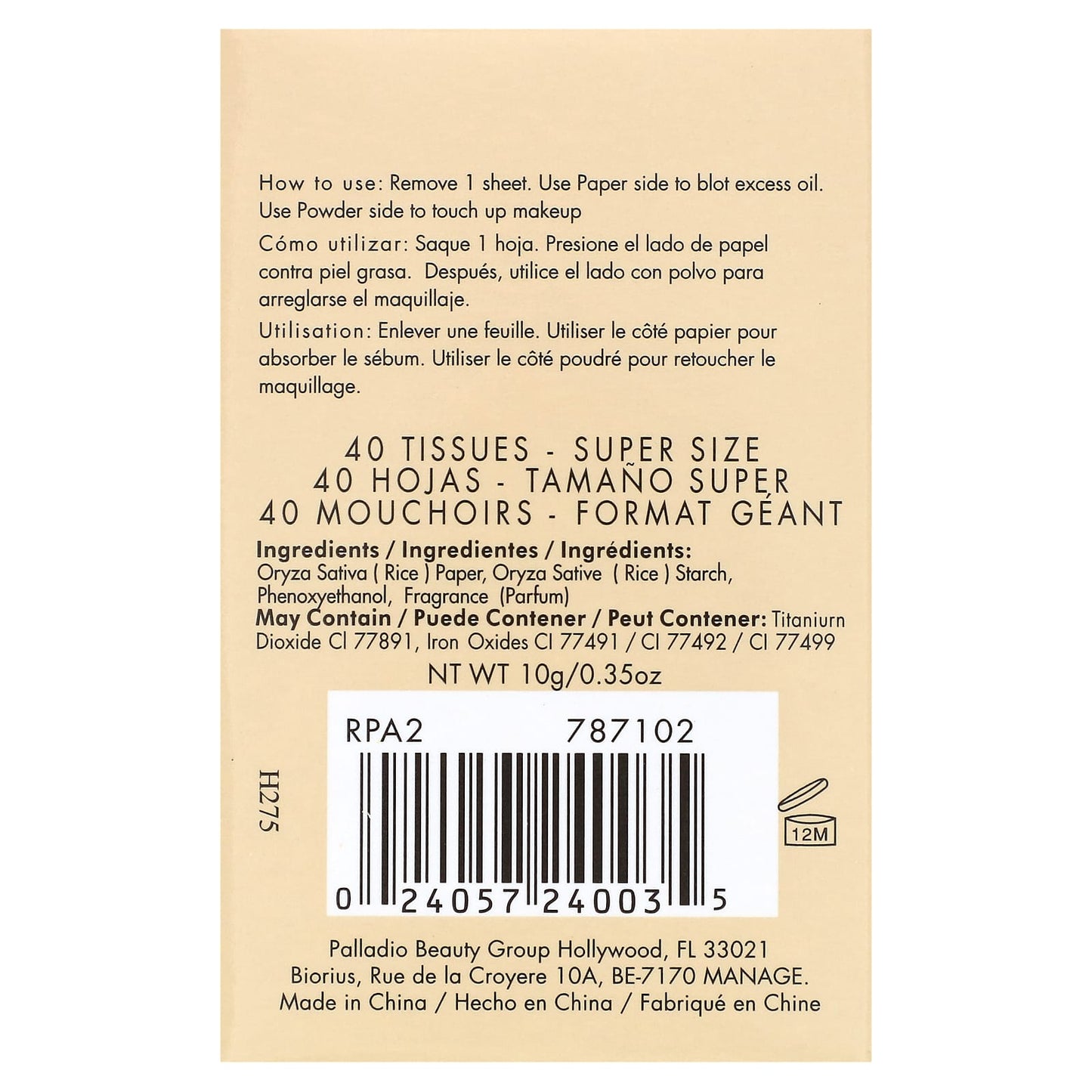 Palladio, Rice Paper, Oil-Absorbing Blotting Tissues, Translucent RPA2, 40 Tissues - Image 2